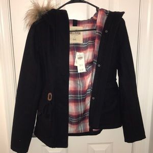 navy blue hollister parka coat with tags